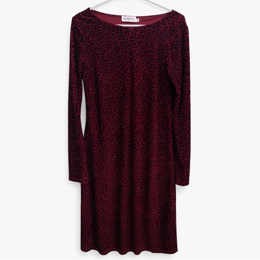 Vintage 8 CDC Red velvet leopard/cheetah print with Long Sleeves for Cocktail